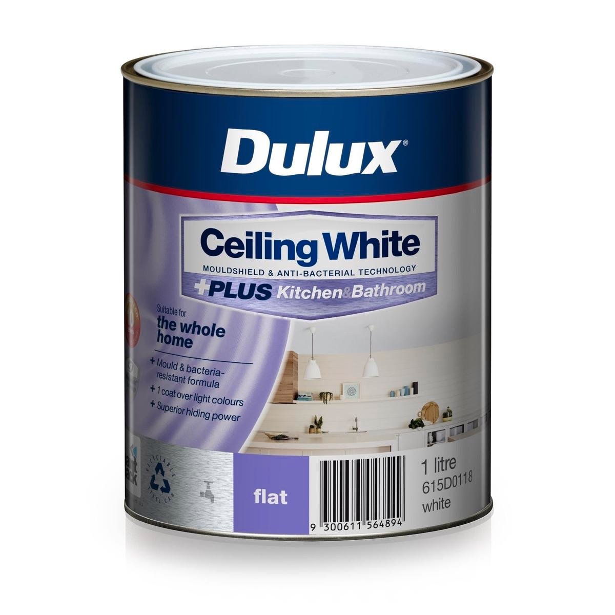 Dulux White Ceiling +PLUS Kitchen And Bathroom Paint - 1L - Bunnings ...