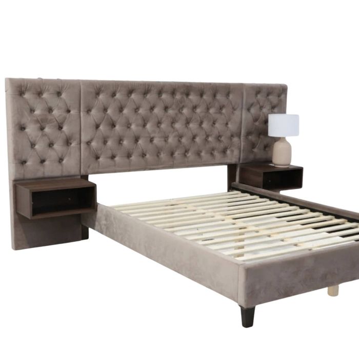 Amara Velvet Bed Frame with Bedside Tables - Double