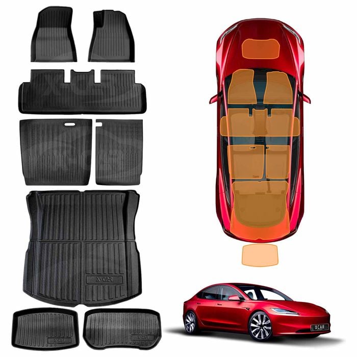 Floor Mats Boot liner for Tesla Model 3 Highland 2023-Onwards  Front Rear Cargo Trunk Kick Mats 8PCS