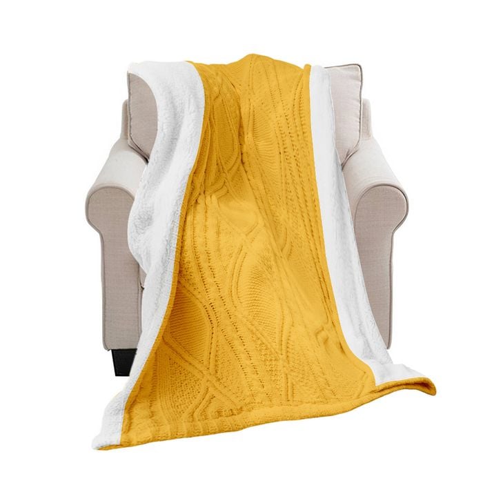 SOGA Yellow White Chenille Fleece Throw Blanket 200x230cm