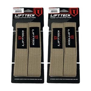 2x 2pc Lift-tech Neo-tech Padded Cotton Wrist Support Lifting Straps Tan 21.5in