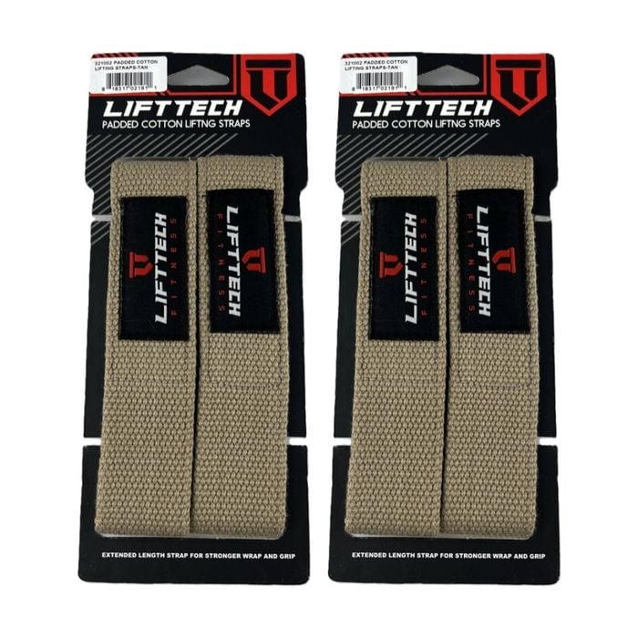 2x 2pc Lift-tech Neo-tech Padded Cotton Wrist Support Lifting Straps Tan 21.5in