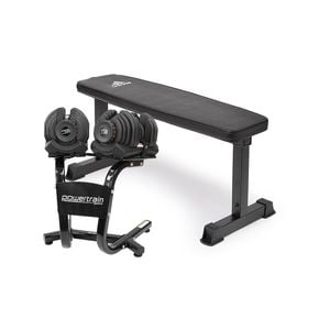 Powertrain 2x 40kg Adjustable Dumbbells and Stand w/10437 Adidas Bench
