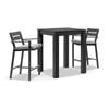Santorini Outdoor Aluminium Square Bar Table Charcoal With 2 Stools & Light Grey Cushions