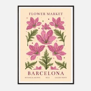 Galrie Vibrant Flower Market Art Print from Barcelona Botanical Decor for Your Home, Black Frame, A0 84 x 119cm (33 x 47inch)