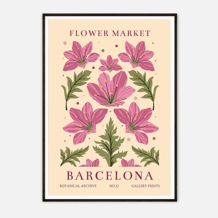 Galrie Vibrant Flower Market Art Print from Barcelona Botanical Decor for Your Home, Black Frame, A0 84 x 119cm (33 x 47inch)