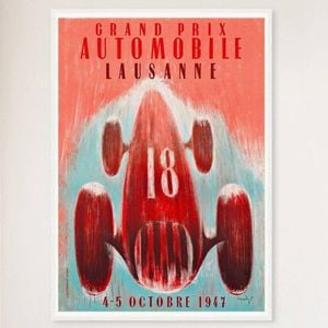 Galrie 1947 Grand Prix Automobile Lausanne Vintage Racing Poster - Nostalgic Art, White Frame, A4 21 x 30cm (8 x 12inch)
