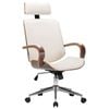 vidaXL Swivel Office Chair with Headrest Cream Faux Leather and Bentwood Seat