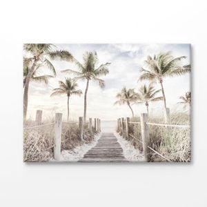 Palm Trees With Wooden Walking Path Print 100% Australian Made 120x90cm (Stretched Canvas)