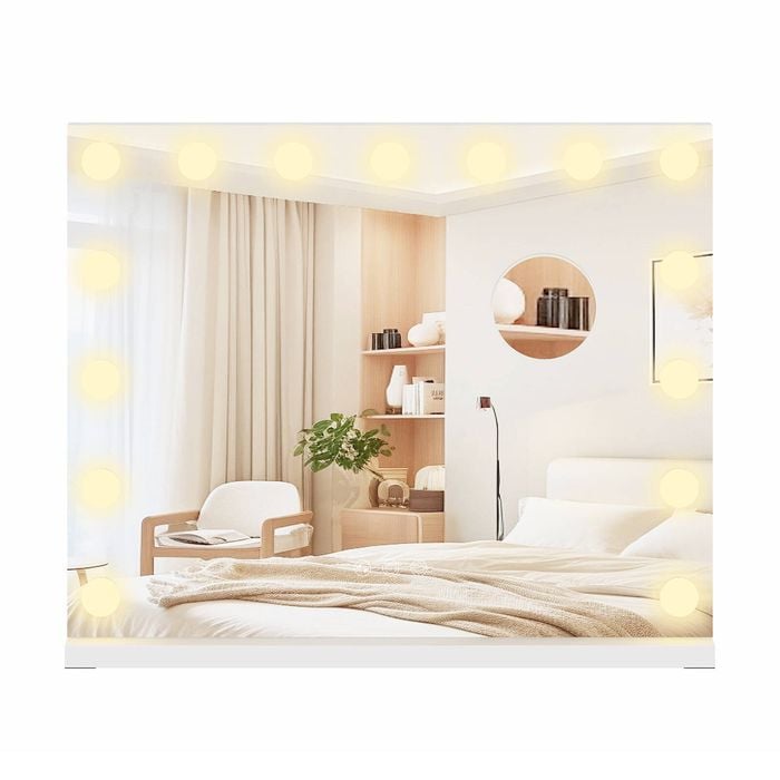 Ufurniture Hollywood Vanity Makeup Mirror with 15 Dimmable LED Lights and 5X Magnification