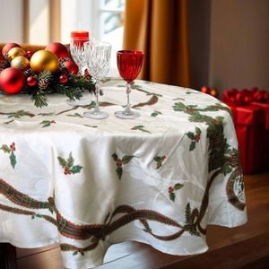 Wreath Cream (Also Known as Ecru) Jacquard Oval Tablecloth 152 x 259 cm