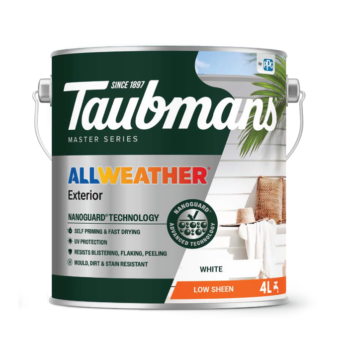 Taubmans 4L White Low Sheen All Weather Exterior Paint