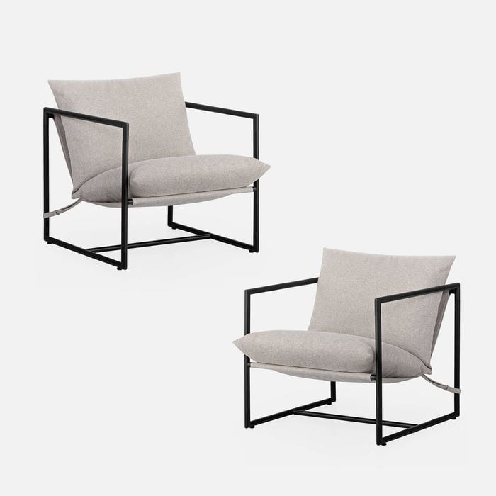 ZINUS Aidan Sling Accent Chair Set of 2 / Metal Frame Armchair with Foam Cushion - Oatmeal Beige