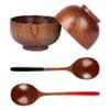 Anygleam Brown 4pcs Wooden Bowl Spoon Set Kitchen Tableware