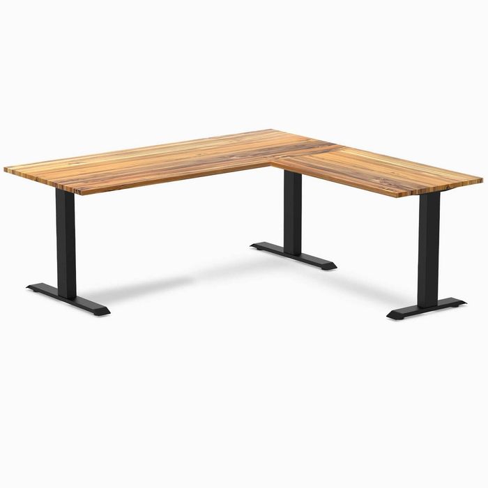 Desky Fixed Height Hardwood L-Shape Office Desk Matte Black Frame 180x175cm