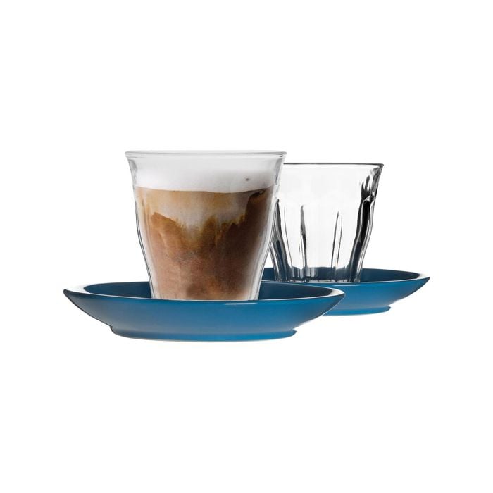 Duralex 12 Piece Picardie Glass Coffee Cup and Ceramic Saucer Set - 220ml