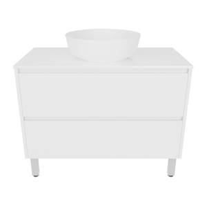 Forme 900mm White Razor Freestanding Vanity With Myanmar White Stone Top And Atom Above Counter Basin