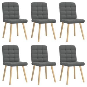 vidaXL Grid-Tufted Dining Chairs 6 pcs Dark Grey Fabric Wooden Legs 45 x 54 x 86 cm