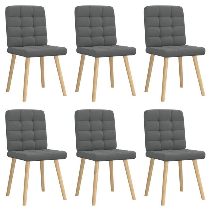 vidaXL Grid-Tufted Dining Chairs 6 pcs Dark Grey Fabric Wooden Legs 45 x 54 x 86 cm
