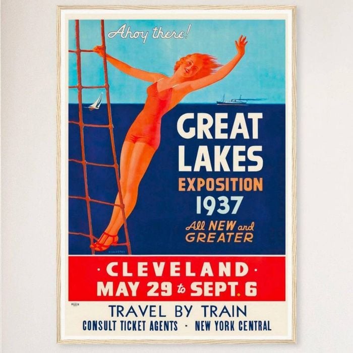 Galrie 1937 Cleveland Great Lakes Exposition Vintage Travel Poster Artwork, Wood Frame, A1 60 x 84cm (23 x 33inch)