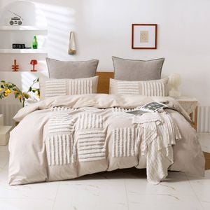 Dreamaker Tufted Washed Vintage Cotton Quilt Cover Set Salma Queen Bed
