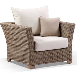 Coco 1 Seater Outdoor Wicker Arm Chair Brushed Wheat & Cream Cushions