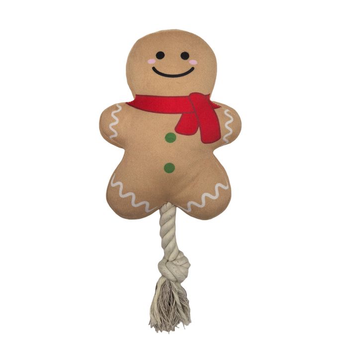 Happy Tails 31 x 15 x 6cm Christmas Gingerbread Man With Rope Dog Toy