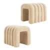 La Bella 2 Set Ridge Arch Ottoman Stool 45cm Beige Teddy Fleece Fabric Foot Rest