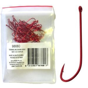 50 Pack of Tsunami Size 12 Red Long Shank Hooks -Chemically Sharpened Worm Hooks