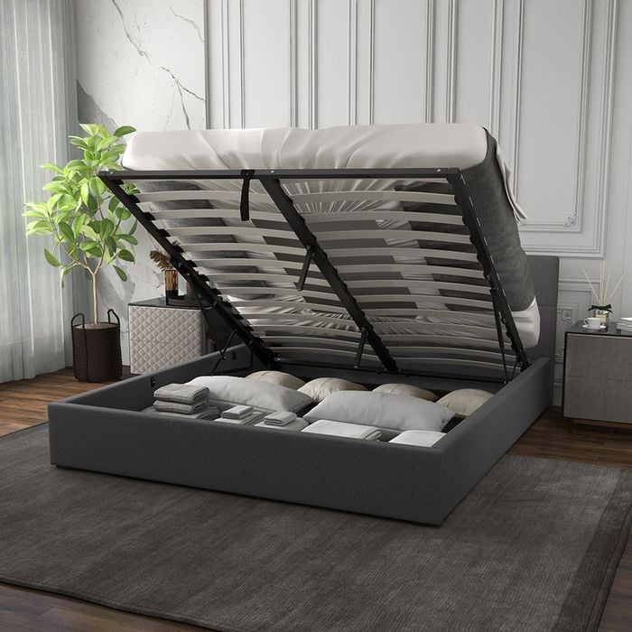 Milano Capri Luxury Gas Lift Bed Frame with Storage Queen Grey Bunnings Australia
