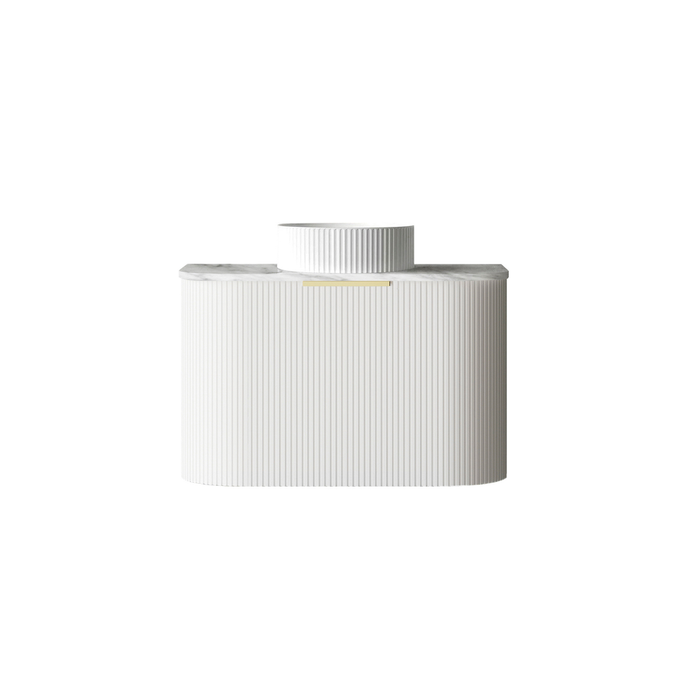 Attica Bentwood 750mm Matte White Fluted Vanity With Pure White Stone Top