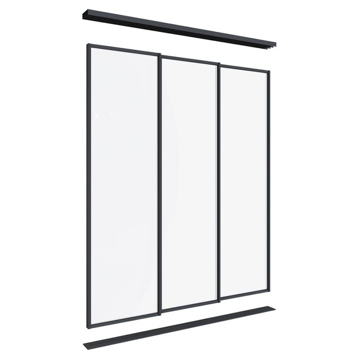 Lugna 2100 x 1800mm Black Optiglass Panel Wardrobe Triple Sliding Doors