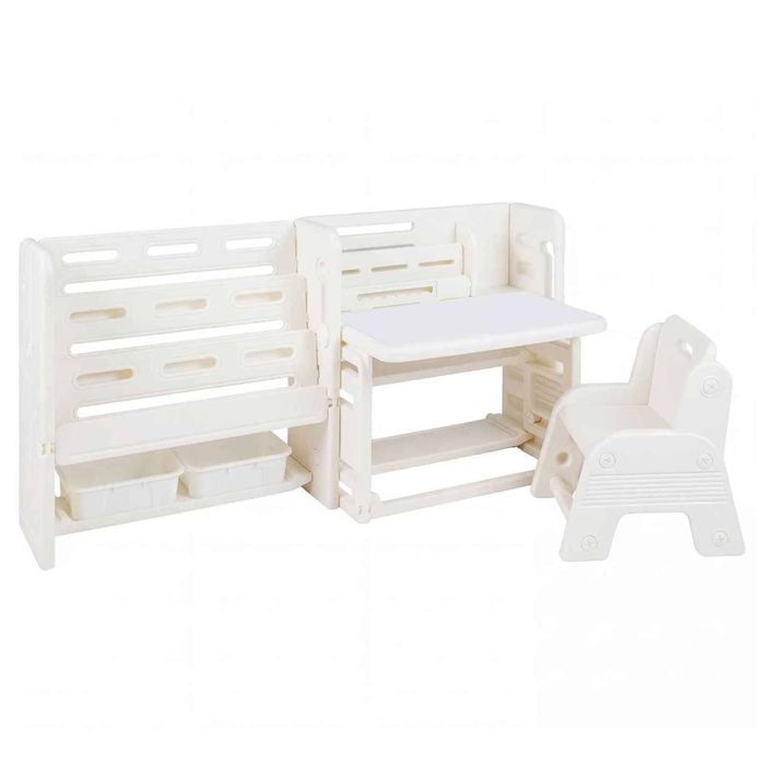 Costway Kid Desk Chair Writing Art Table Bookshelf Baskets Whiteboard