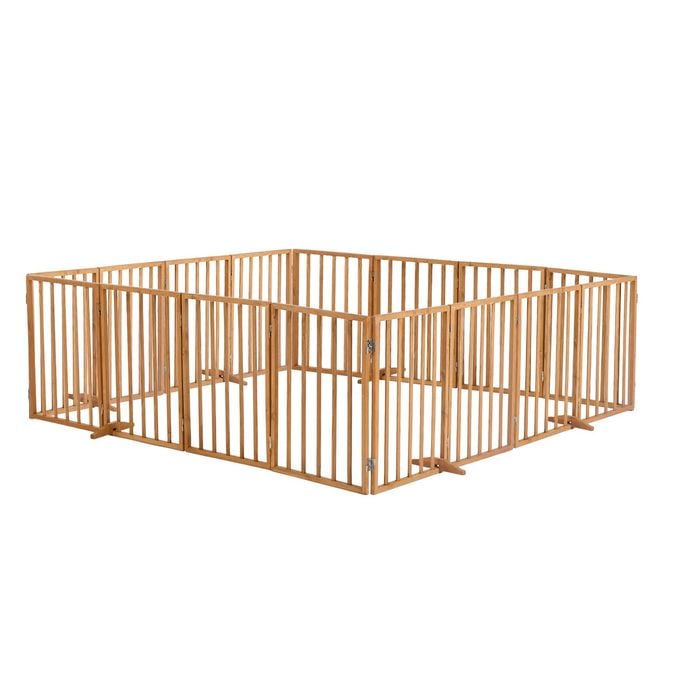 Alopet 16 Panels Wooden Pet Gate Dog Fence Playpen Stair Barrier Natural