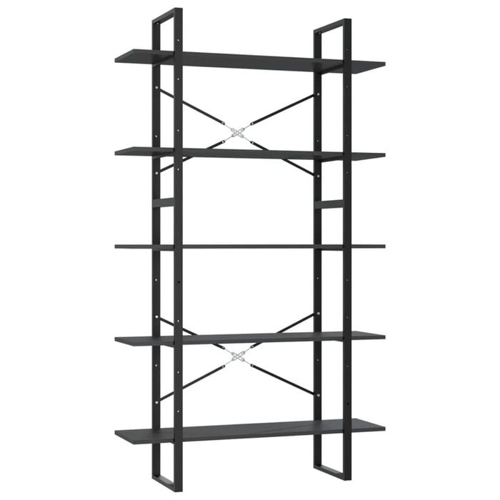vidaXL 5-Tier Book Cabinet Grey Engineered Wood Storage Rack Bookcase Stand