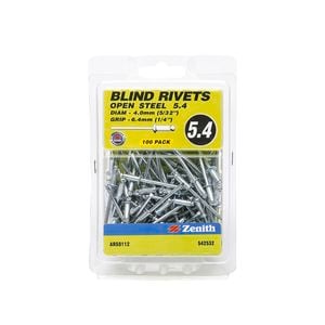 Zenith Blind Rivet Open Steel 5/32"D x 1/4"G 100pk