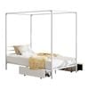 Oikiture Metal Canopy Bed Frame Single Size Beds Platform with 2 Drawers White