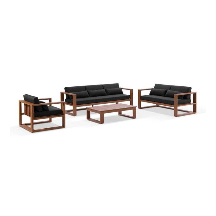 Outdoor Santorini 3+2+1 With Coffee Table In Teak Timber Look Finish