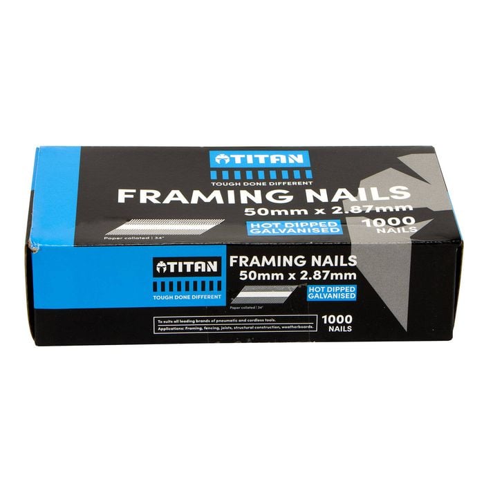 Titan 50 x 2.87mm Hot Dipped Galvanised Collated Framing Nails - 1000 Pack
