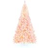 Costway 2.2M Pink Artificial Snow Flocked Christmas Tree Holiday Decor w/450 LEDs