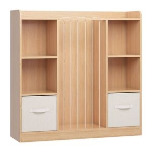 Advwin Kids Toy Storage Organiser Stuffed Animal Storage Shelf Wood Bookcase w/ 2 Drawers Oak
