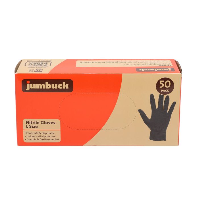 Jumbuck L Black Nitrile Gloves - 50 Pack