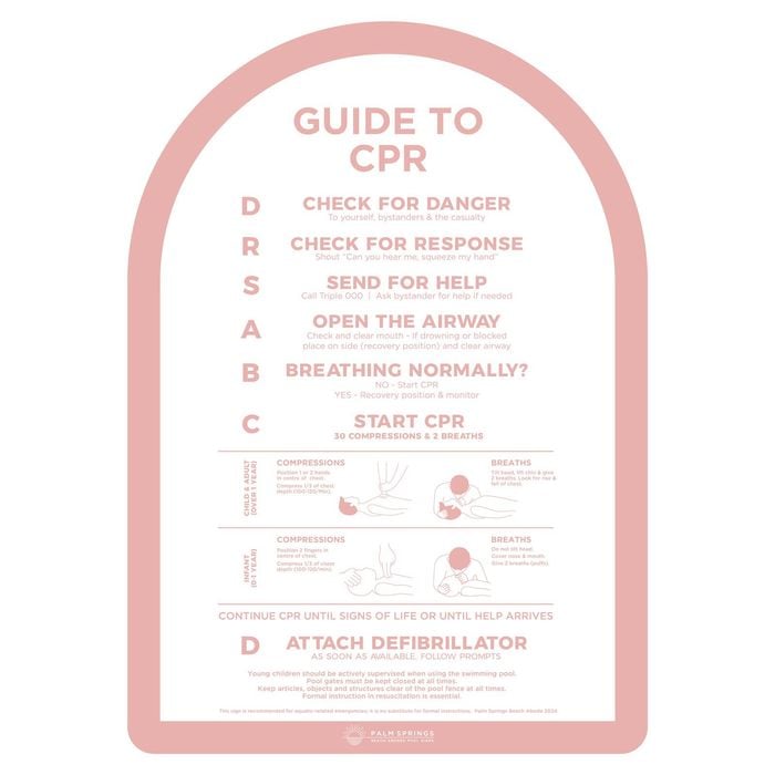 Stylish Pool CPR Sign Pink & White Halo