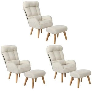 Oikiture 3x 360 Swivel Recliner Armchair Lounge Ottoman Chair With Stool Beige