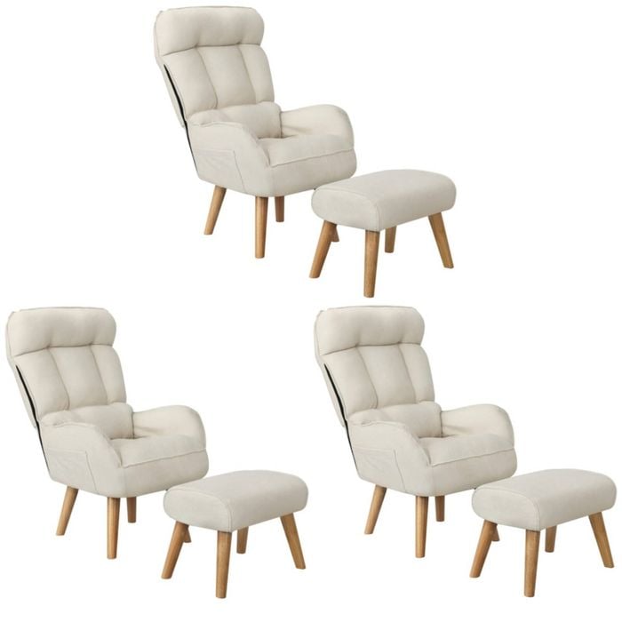 Oikiture 3x 360 Swivel Recliner Armchair Lounge Ottoman Chair With Stool Beige