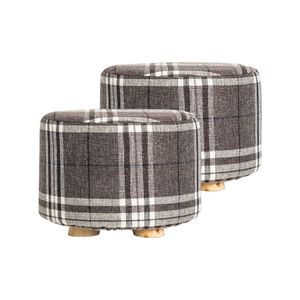 La Bella 2 Set Lattice Fabric Ottoman Round Wooden Leg Foot Stool