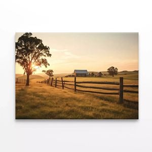 Farm Scene at Sunset  Print 100% Australian Made 75 x 50cm  (Stretched)