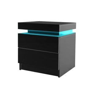 Levede LED Glossy Bedside Table with 2 Drawers Black
