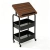 Familand 2-tier Storage Trolley with Reversible Tabletop Kitchen Rolling Cart Steel Frame Black