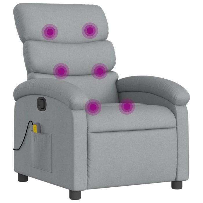 vidaXL Massage Recliner Chair Reclining Armchair Single Sofa Light Grey Fabric